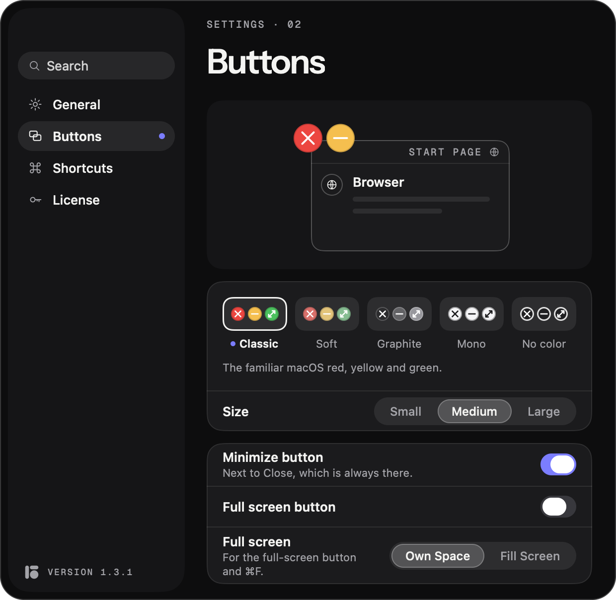 Mission Boost settings: buttons, looks and sizes