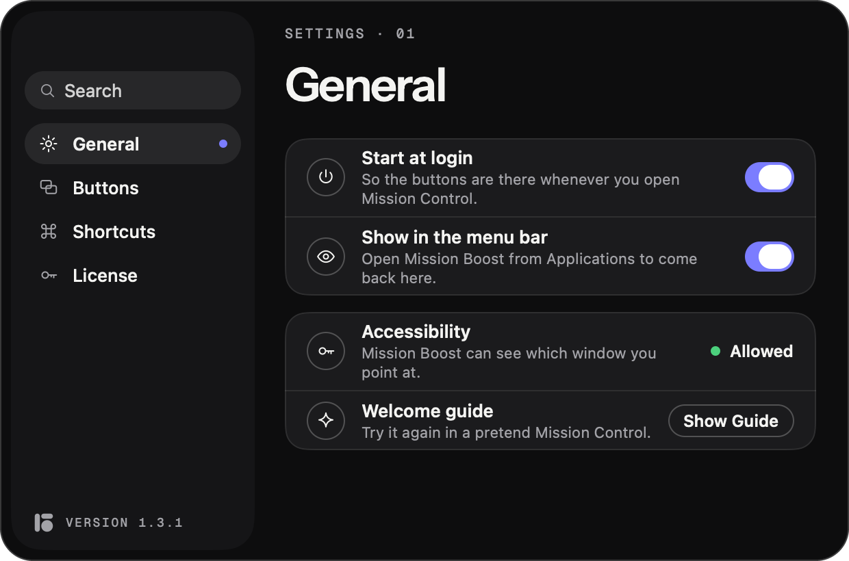Mission Boost general settings