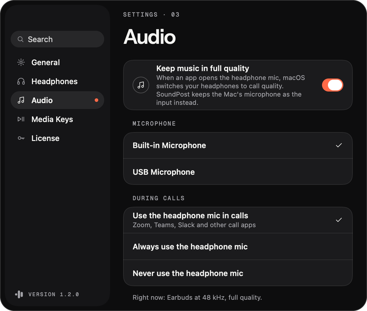 SoundPost audio settings