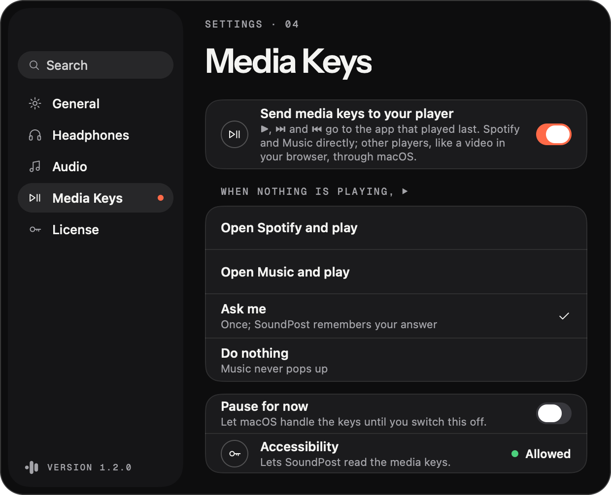 SoundPost media key settings